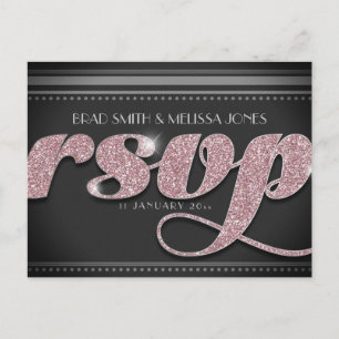 De Convite Sparkle rosa no cartão postal RSVP Preto Na moda