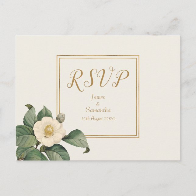 De Convite Sprig Floral Branco Simples | Cartão postal RSVP d (Frente)