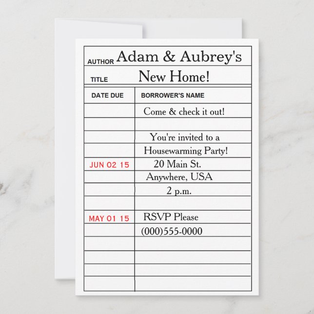 De "convites do Housewarming do cartão biblioteca" (Frente)