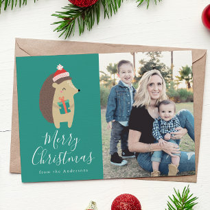 De Festividades Amigos do inverno Cartão com fotos Hedgehog Foli
