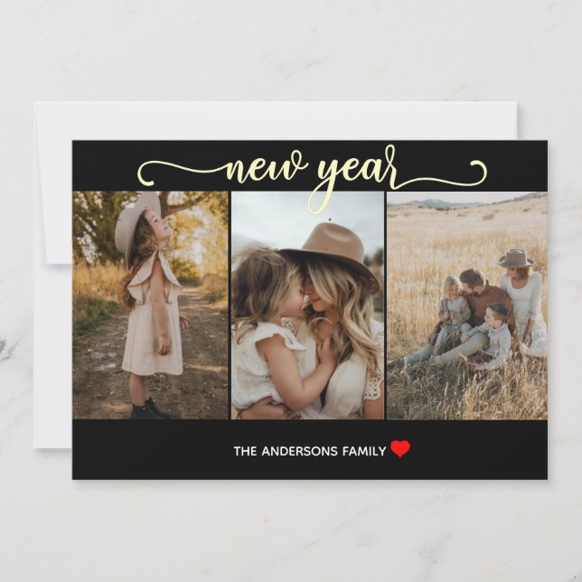 De Festividades Ano Novo | preto Dourado | 3 Cartão com fotos (Frente)