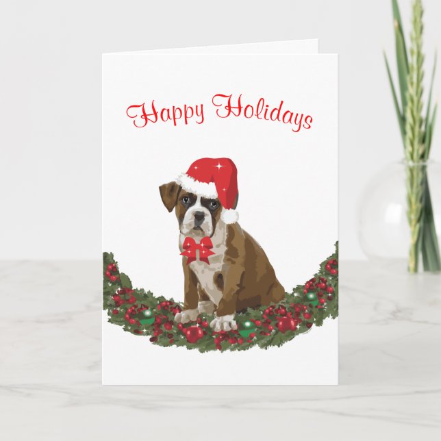 De Festividades Boxays Happy Holidays Dog Santa Hat Cartão (Frente)