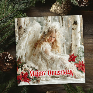 De Festividades Cartão alegre anjo angelical retrô vermelho branco