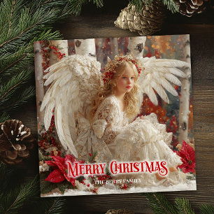 De Festividades Cartão alegre rústico vintage anjo vermelho branco