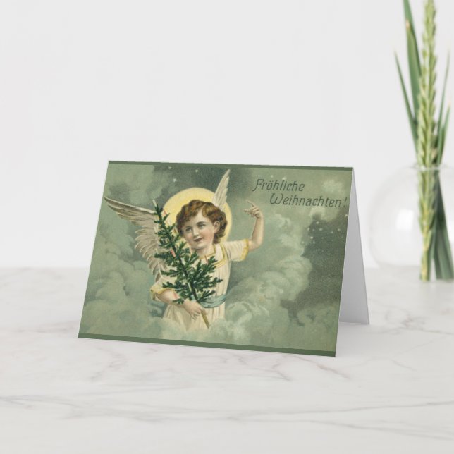 De Festividades Cartão alemão do Natal do anjo do Victorian (Frente)