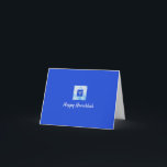 De Festividades Cartão Azul bonito Menorah Hanukkah<br><div class="desc">Lindo gráfico menorah com "HAPPY HANUKKAH" em letra de script. Personalize com seu nome.</div>