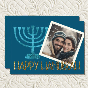 De Festividades Cartão Azul Menorah Hanukkah Dourado