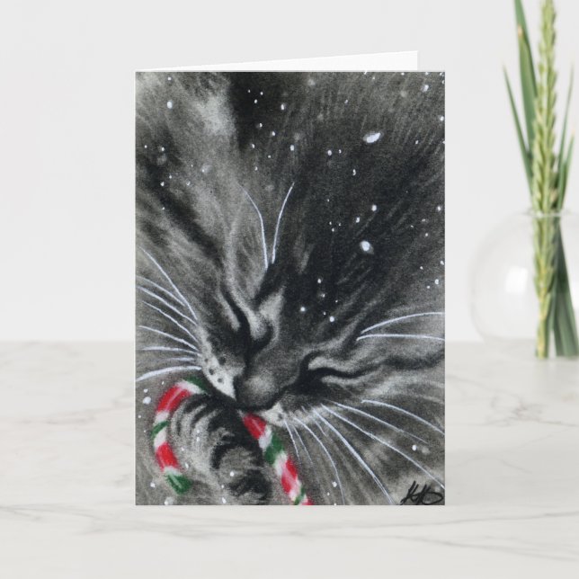 De Festividades Cartão Candy Cane Kitten (Frente)