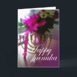 De Festividades Cartão Chanuka<br><div class="desc">Feliz Cartão de Saudação Chanuka. Lindas flores cor-de-rosa com menorah.</div>