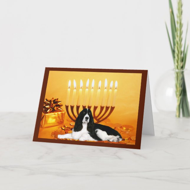 De Festividades Cartão Chanukah Inglês Springer Spaniel Menorah (Frente)