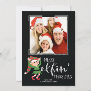 De Festividades Cartão com fotos Elfin da família do Natal do