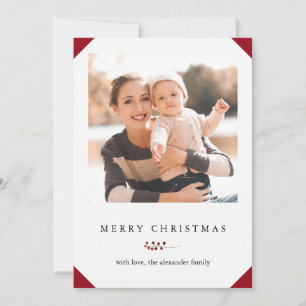 De Festividades Cartão com fotos Feliz Natal Vermelho e White Stri