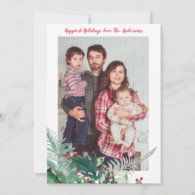 De Festividades Cartão com fotos Festivo Verde e Natal Vermelho (Frente)