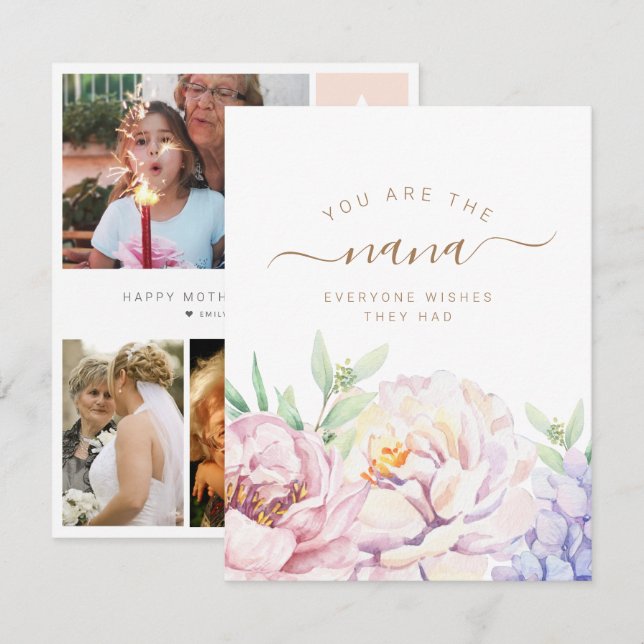 De Festividades Cartão com fotos Floral Personalizado para Nana (Frente/Verso)