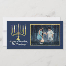 De Festividades Cartão com fotos Hanukkah "Elegante Menorah Blue"
