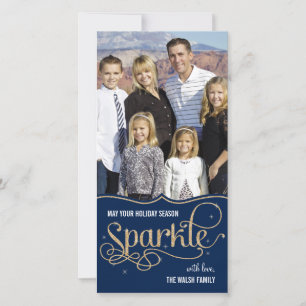 De Festividades Cartão com fotos Holiday Sparkle Holiday - Marinho