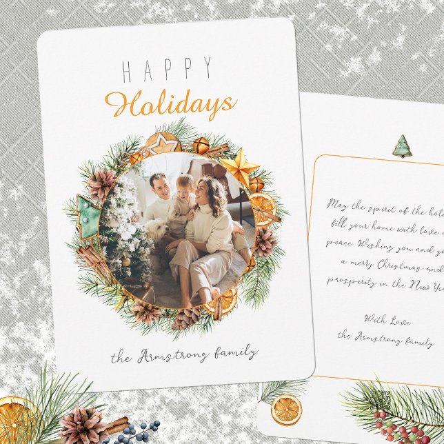 De Festividades Cartão com fotos Minimalista Laranja Wreath (Minimalist Orange Wreath Photo Card ©Susanne Sachers - Sunny Mind Design 🌞)