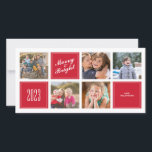 De Festividades Cartão com fotos na moda Red Feliz Bright 5 Collag<br><div class="desc">Personalize este adorável Cartões de foto de Natal horizontal simples e na moda, projetado com um texto branco de Feliz e Brilho em vermelho e uma colagem de cinco fotos. Substitua as imagens de modelo por suas fotos favoritas e altere todas as informações de modelo. Para redimensionar e mover fotos,...</div>