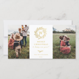 De Festividades Cartão com fotos Ouro Wreath Monograma Holidy 2