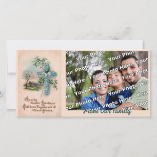 De Festividades Cartão com fotos Páscoa Cruz Cristã Azul