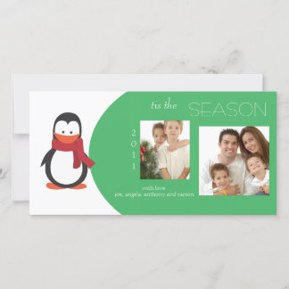 De Festividades Cartão com fotos Penguin Green Holiday