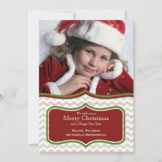 De Festividades Cartão com fotos Plano Trendy Red E Green Chevron