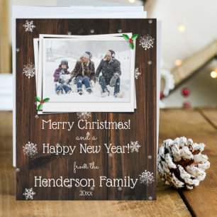 De Festividades Cartão com fotos Rustic Wooden Flat Holiday