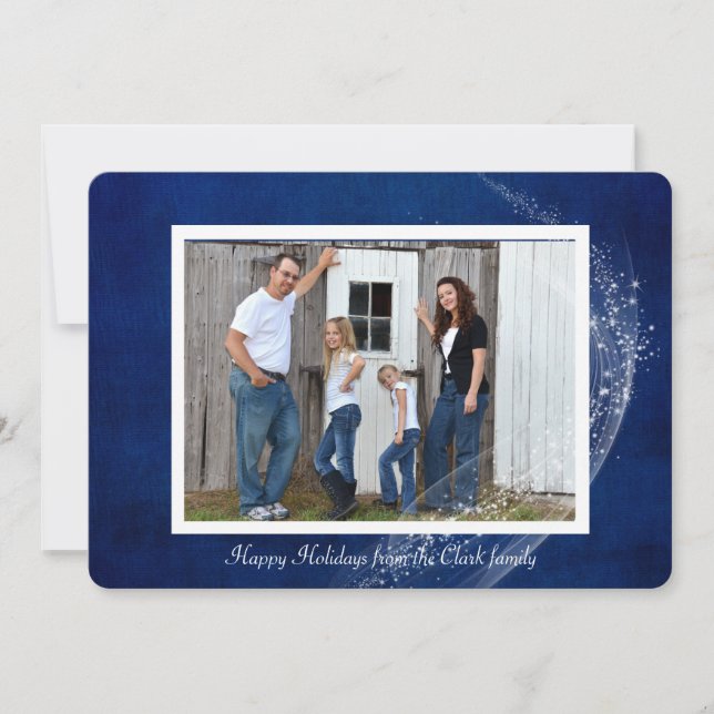 De Festividades Cartão com fotos sobre fundo azul com faíscas (Frente)