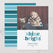 Cartão com fotos Teal Shine Bright Hanukkah