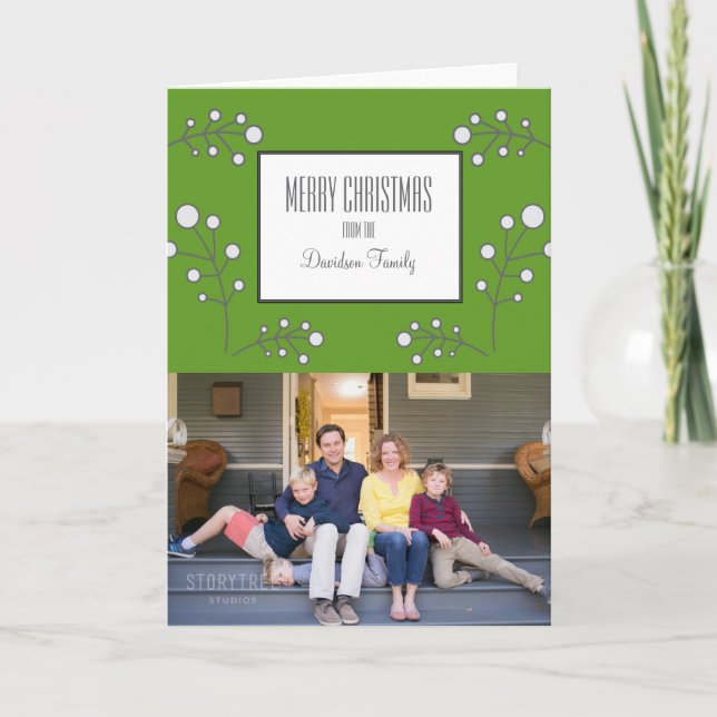 De Festividades Cartão com fotos Verde Moderno Berry Holiday (Frente)