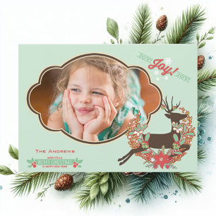 De Festividades Cartão com fotos vermelho e da hortelã dos cervo