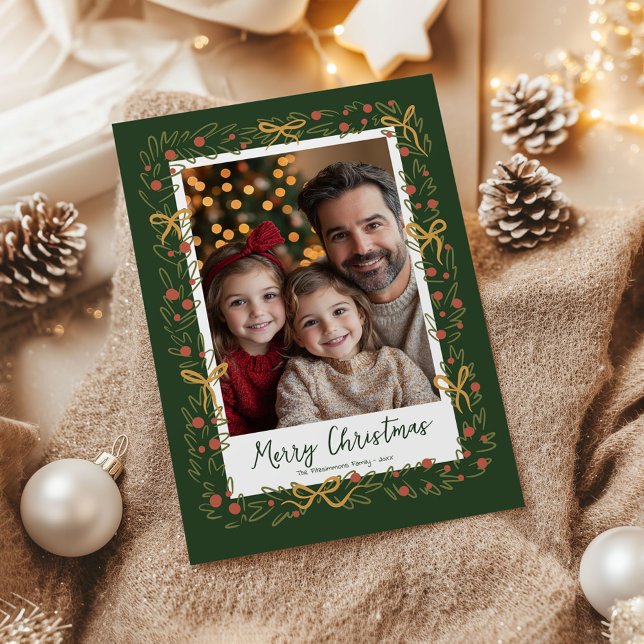 De Festividades Cartão com fotos Whimsof Christmas Wreath & Arcos (Whimsical Christmas Wreath holiday family photo card)