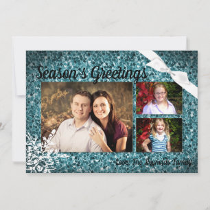 De Festividades cartão com fotos XMAS Blue Glitter Snowfla 5x7
