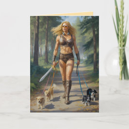 De Festividades Cartão da Amazona Andando com o Cachorro