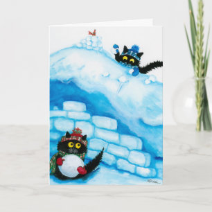 De Festividades Cartão da luta da bola da neve dos gatos do Natal