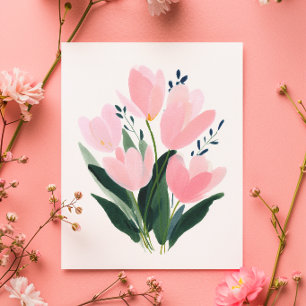 De Festividades Cartão do Dia das Mães com Tulipas em Aquarela