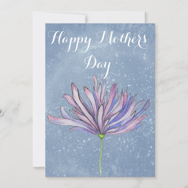 De Festividades Cartão do Dia das Mães Floral Elegante Azul (Frente)
