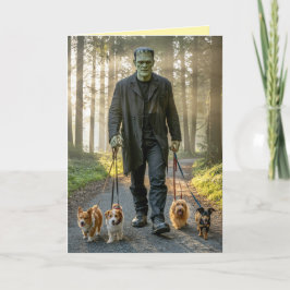 De Festividades Cartão do Frankenstein Passeando o Cachorro