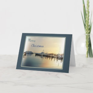 De Festividades Cartão do Natal - barcos no nascer do sol do port