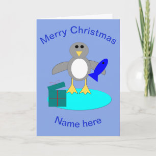 De Festividades Cartão do Pinguim Pescando no Natal