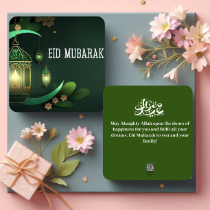 De Festividades Cartão Eid Mubarak, Minimalista Verde Branco