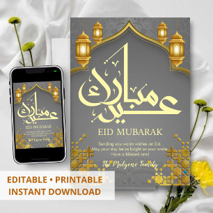 De Festividades Cartão Eid Mubarak Mosaico Ornate Cinza Escuro e D