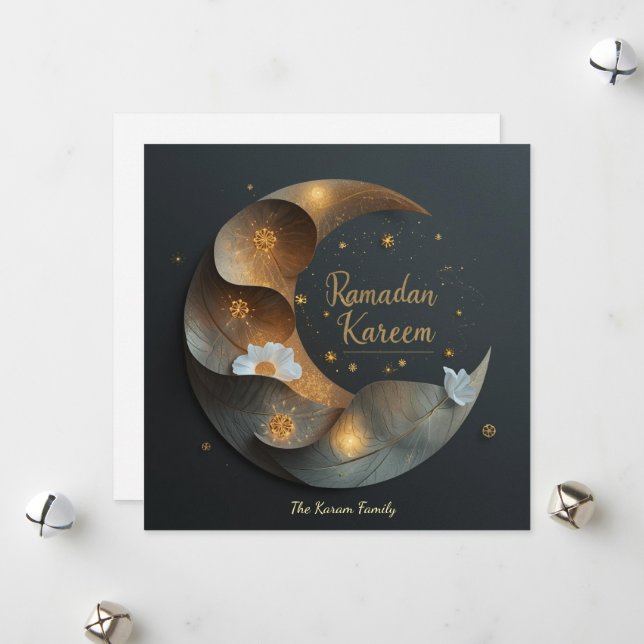 De Festividades Cartão Elegante Hilal Personalizado Ramdan Kareem (Frente/Verso In Situ)