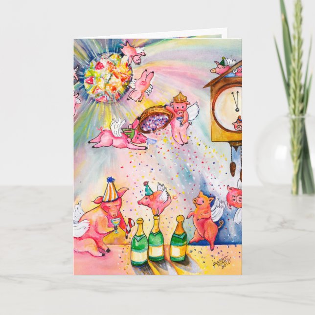 De Festividades Cartão Feliz Ano Novo Porco Voador (Frente)