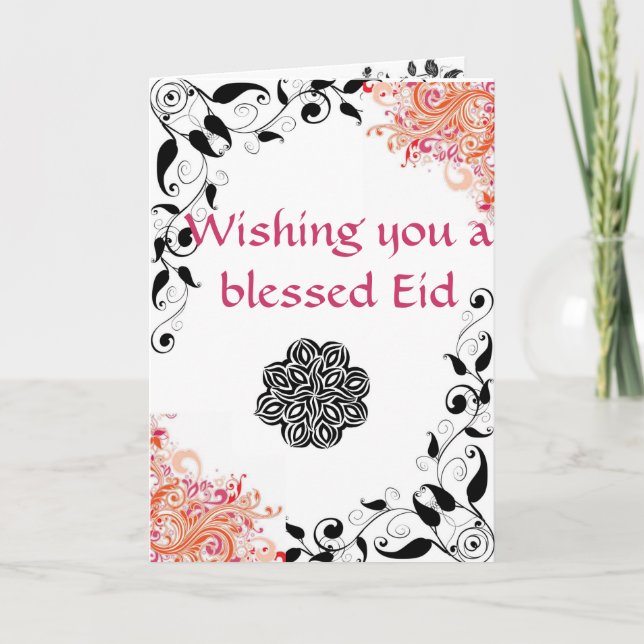 De Festividades Cartão Floral Eid Mubarak com Poema Eid Dentro (Frente)