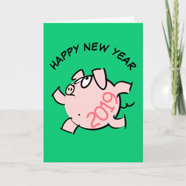 De Festividades Cartão Funny 6 Cartoon Illustration Pig Year 2019 (Frente)