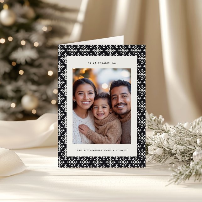 De Festividades Cartão Geométrico Mínimo Festivo Preto e Branco (Neutral Snowflake Modern Christmas Folded Card black)