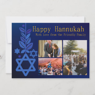 De Festividades Cartão Hannukah com Imagem Múltipla Azul Simples
