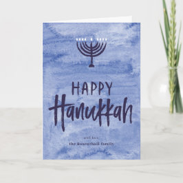 De Festividades Cartão Hanukkah Dobrado com Aquarela Menorah