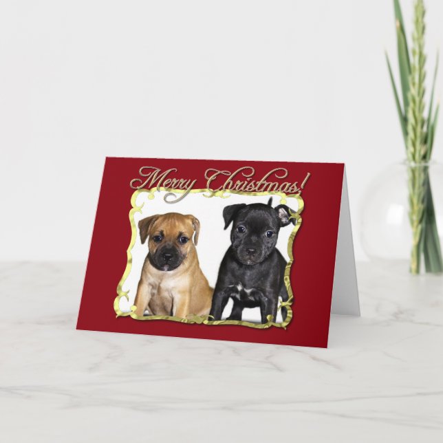 De Festividades Cartão Merry Christmas Staffordshire Bull terriers (Frente)